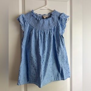 LOFT Sky Blue Eyelet Smocked Yoke Top